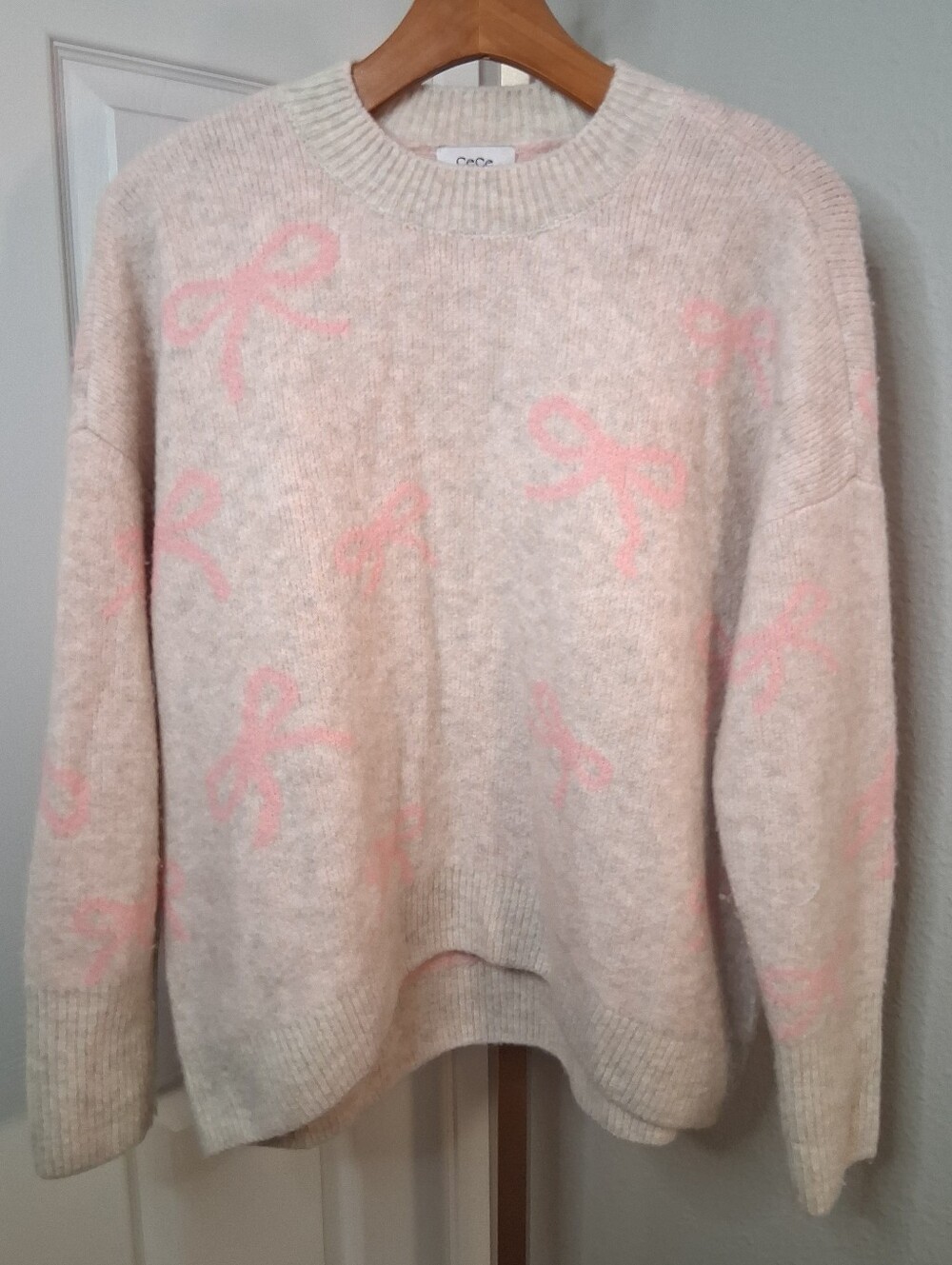 Cece Pink Bow Print Sweater